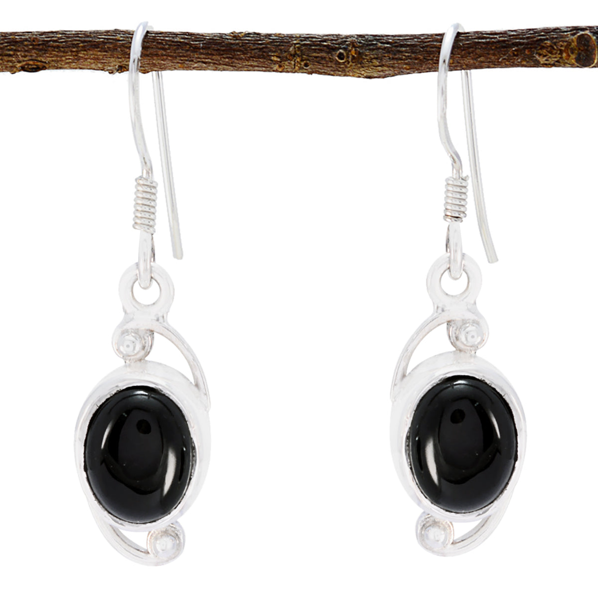 Black-Onyx-German-Ella-Solitaire-Dangle-Black-Silver-Earring Immagine principale del prodotto