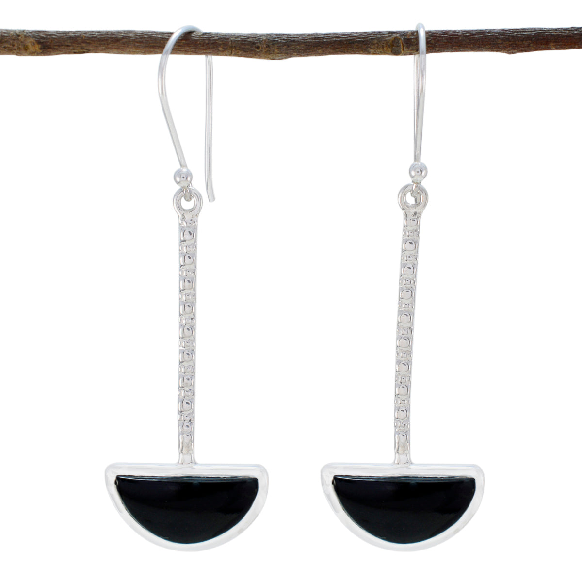Schwarzer Onyx-Marokkanischer Emily-Solitär-Ohrhänger-Schwarzer Sterling-Silber-Ohrring Hauptbild