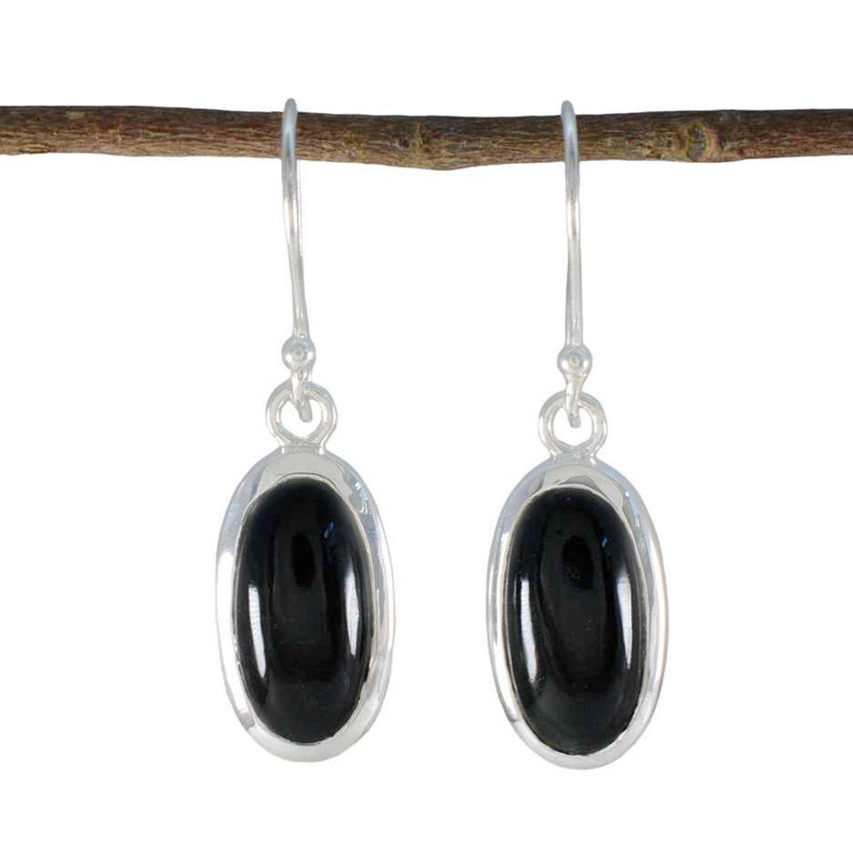 Schwarzer Onyx-Ägyptischer Emma-Solitär-Ohrhänger-Schwarz-Silber Hauptbild