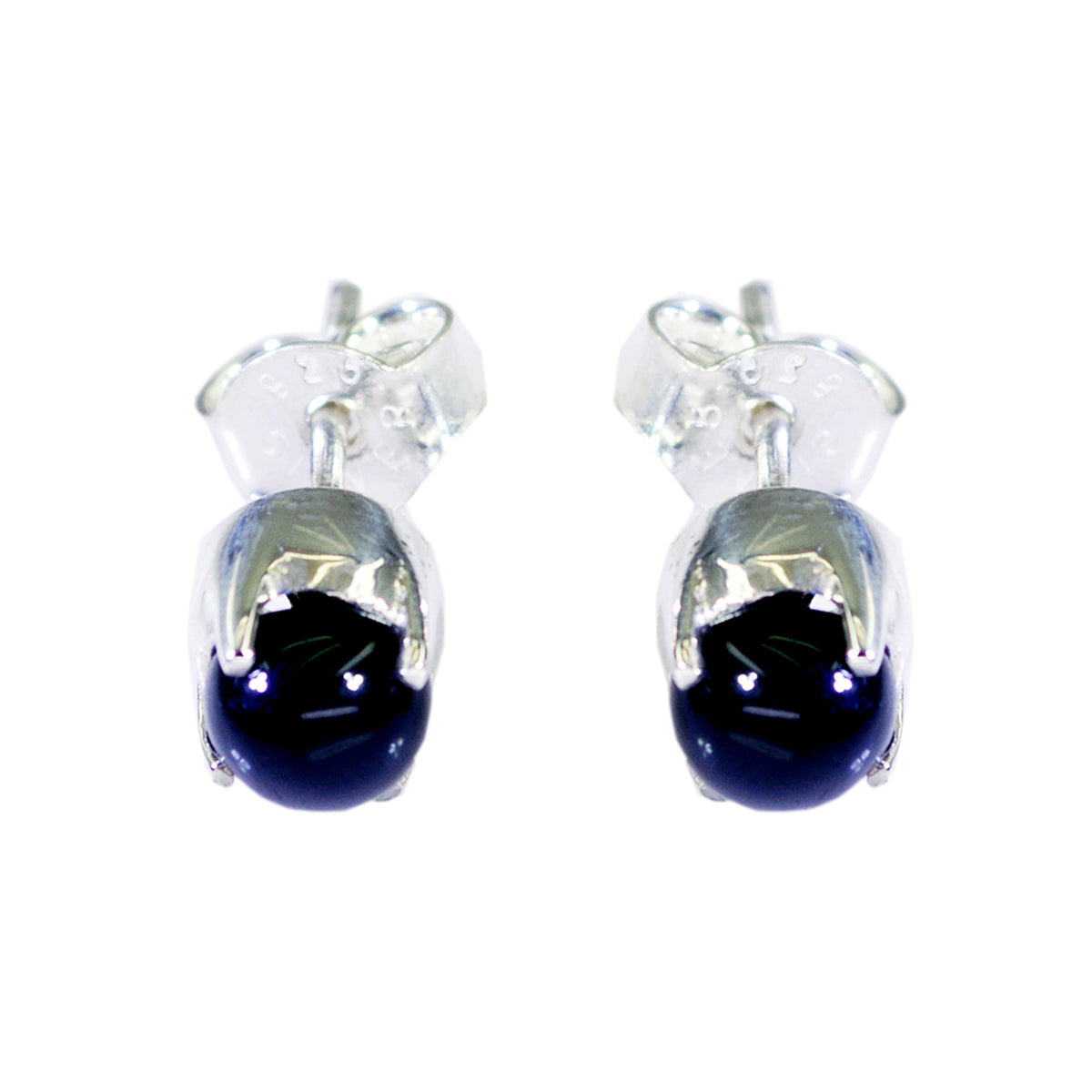 Schwarzer Onyx-Korean-Evelyn-Solitär-Ohrstecker-Schwarz-Silber-Ohrring Hauptbild