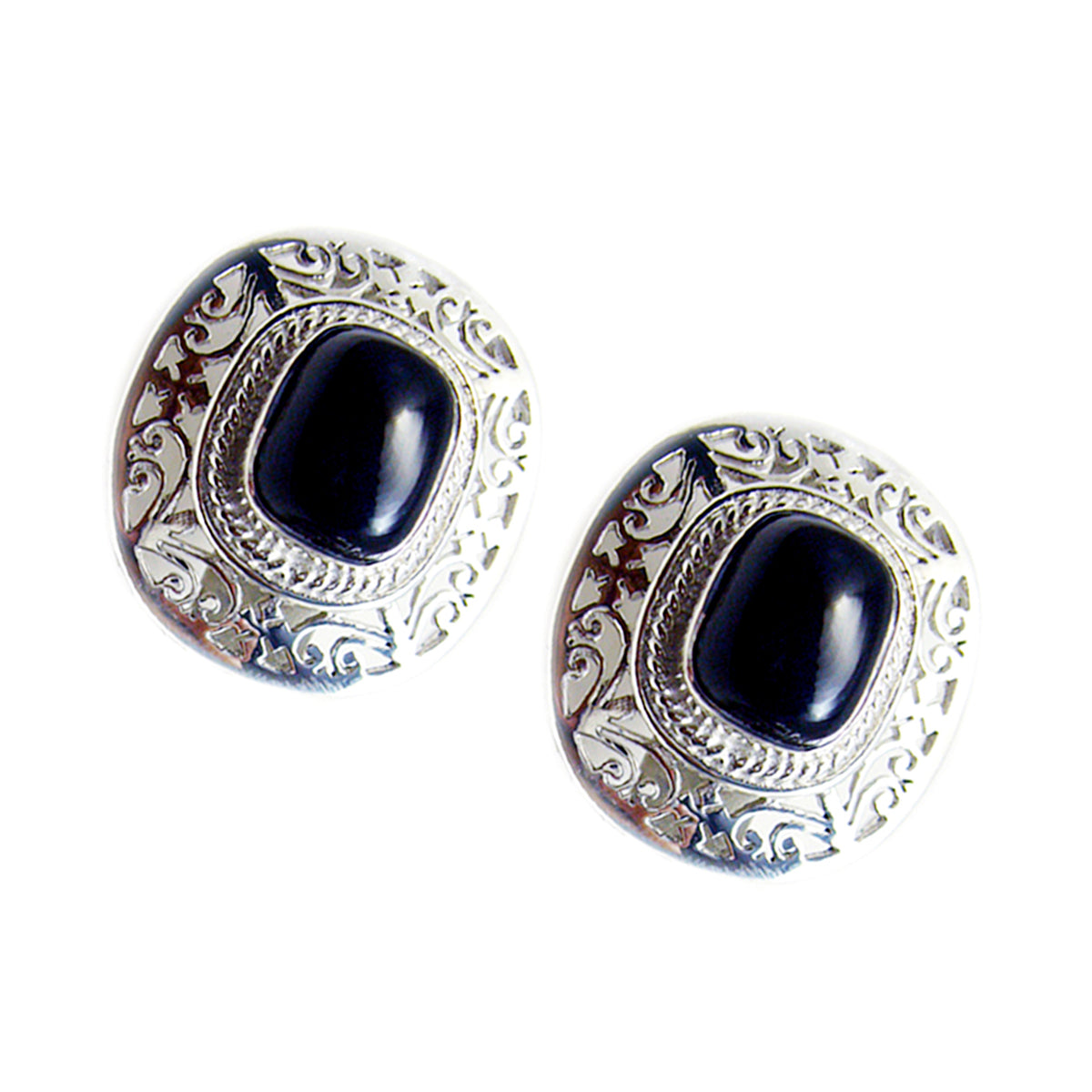 Schwarzer Onyx Italienischer Giulia Solitär Ohrstecker Schwarzer Sterling Silber Ohrring Zweitbild