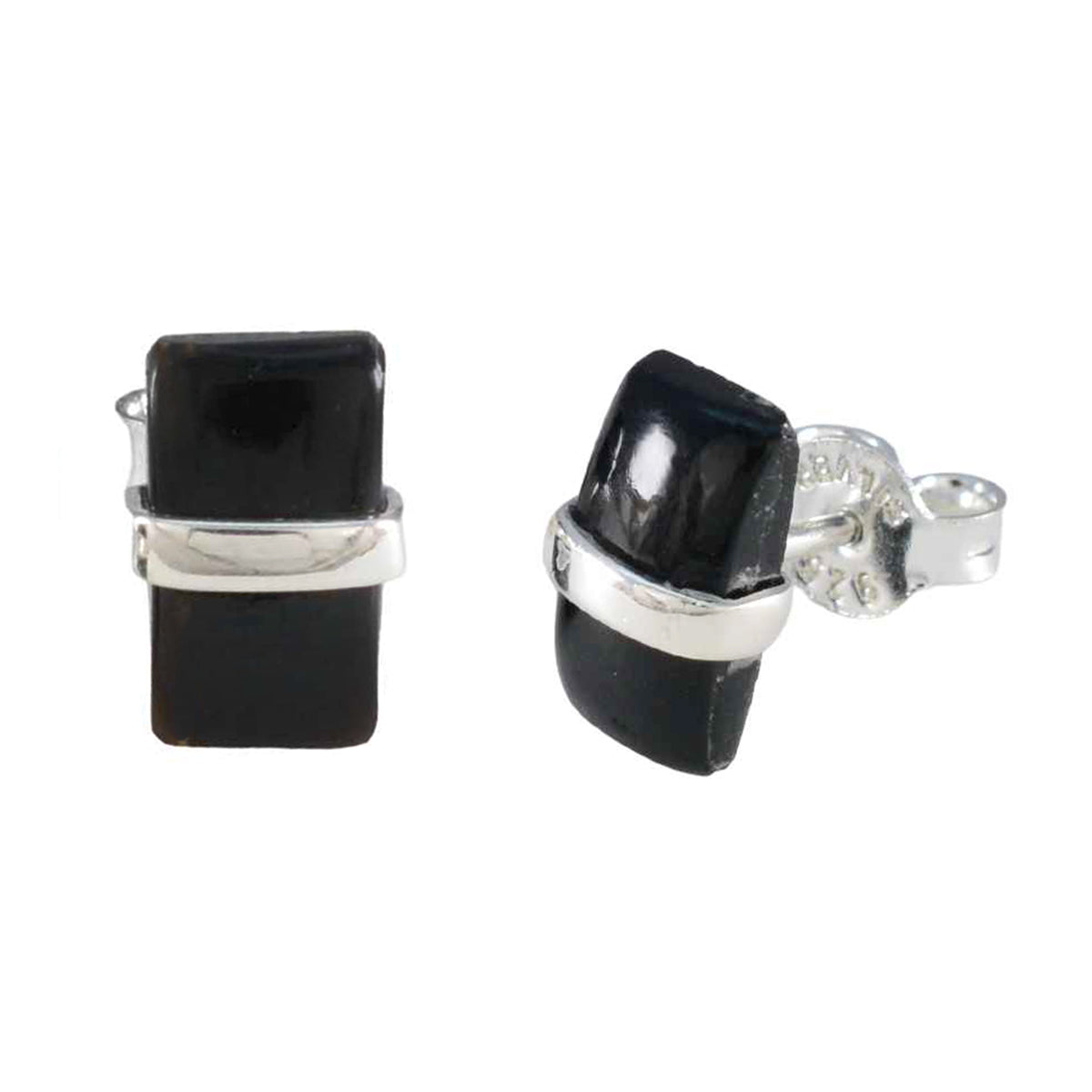 Schwarzer Onyx Solitär Ohrstecker Grace aus 925er Silber Zweitbild