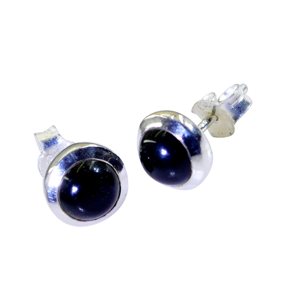 Boucles d'oreilles solitaires en onyx noir et argent sterling 925 Image secondaire du produit
