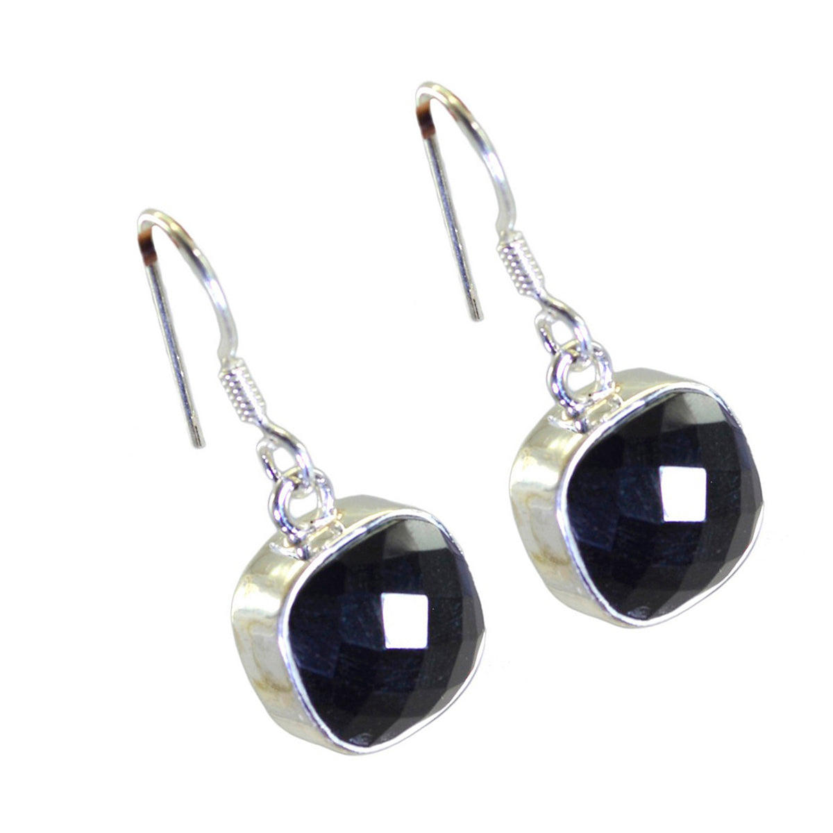 Schwarzer Onyx Französische Haselnuss mehrere baumelnde schwarze 925 Sterling Silber Ohrringe Zweitbild