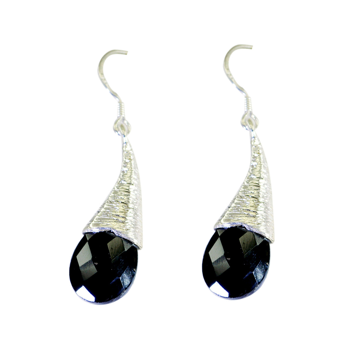 Black-Onyx-Russian-Elena-Solitaire-Dangle-Black-925-Sterling-Silver-Earring Huvudsaklig produktbild