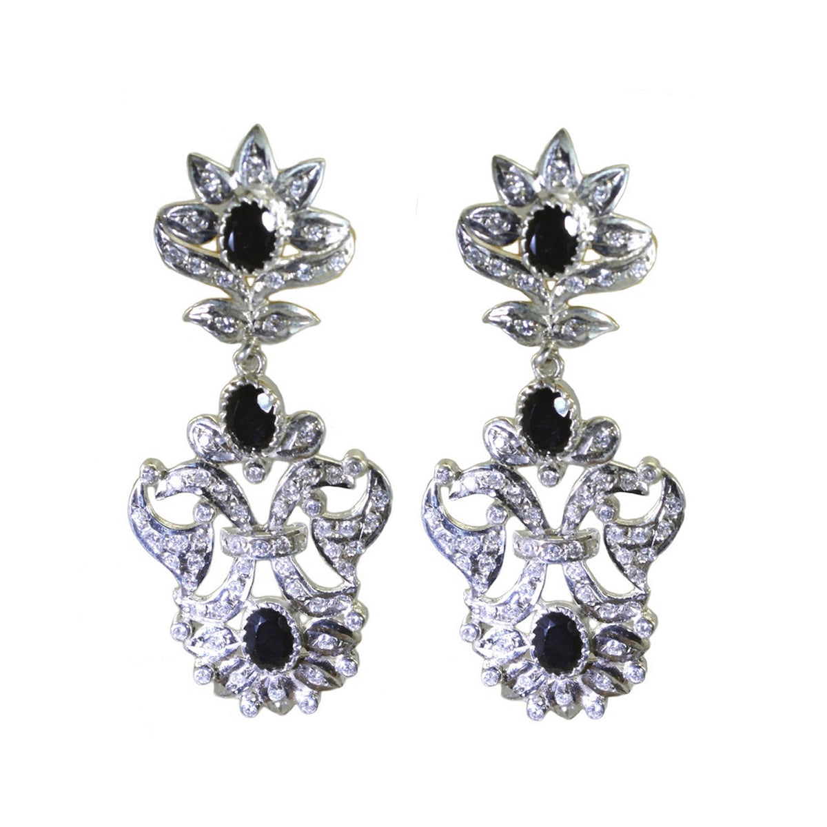 Black-Onyx-Indian-Aisha-multiple-Stud-Black-Silver-Earring