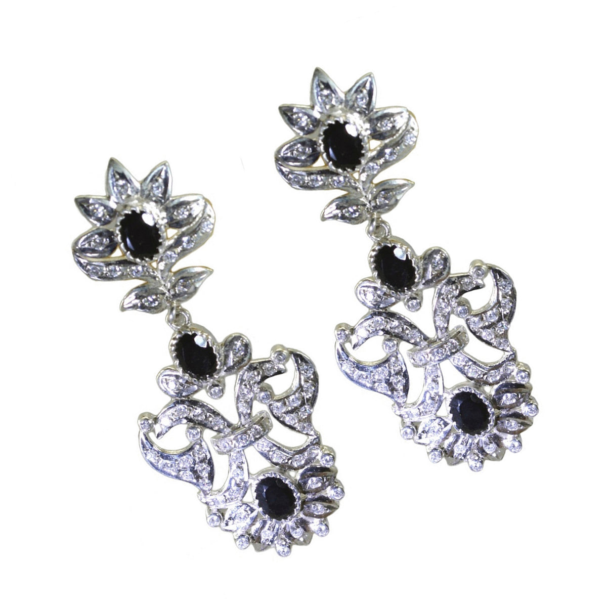 Boucles d'oreilles indiennes Aisha en onyx noir et argent Image secondaire du produit