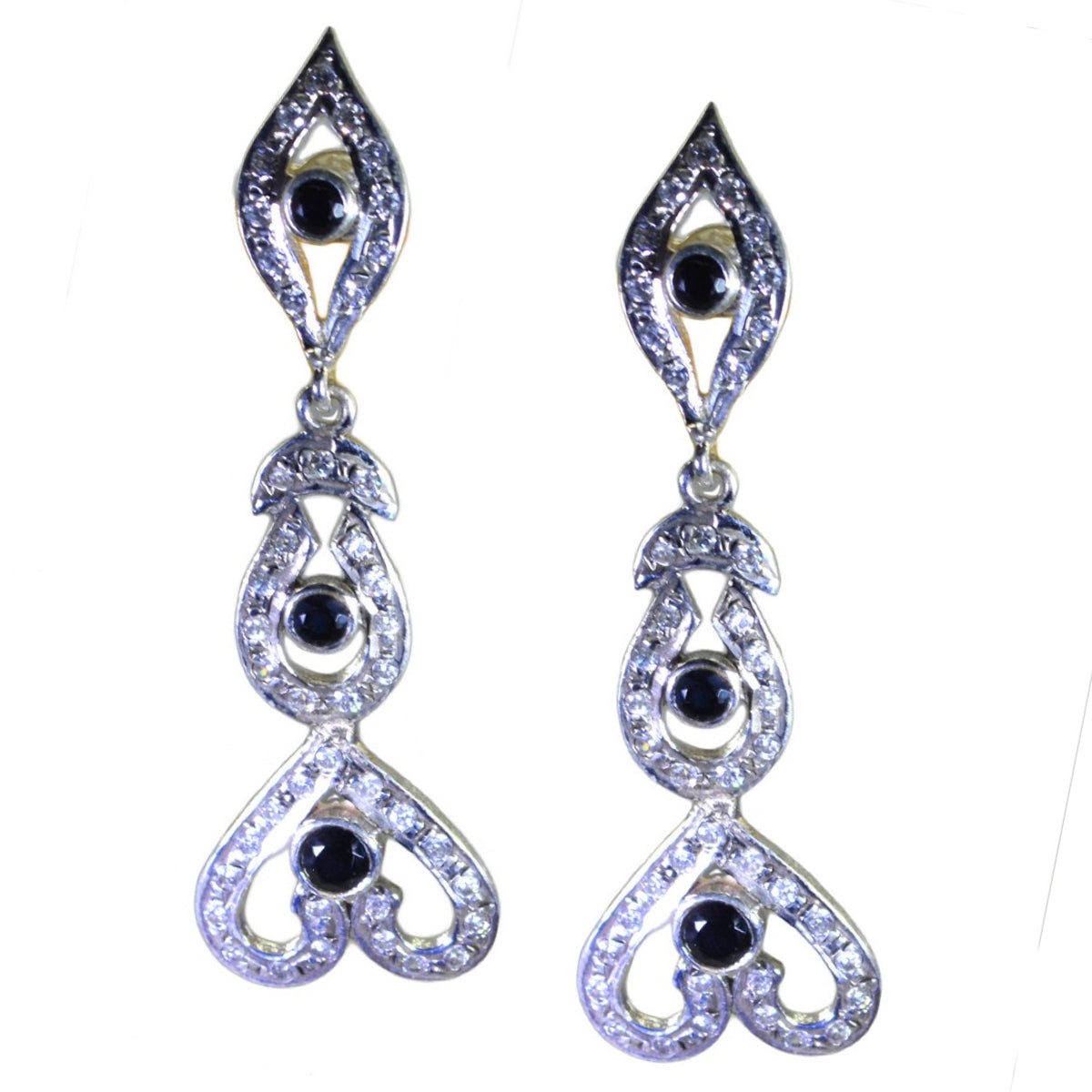 Boucles d'oreilles à tige multiples en argent sterling noir et onyx noir indien Ananya Image secondaire du produit