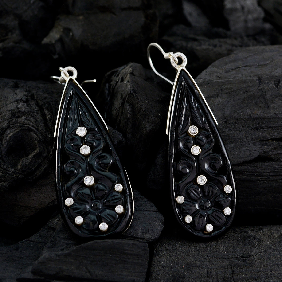 Black-Onyx-Indian-Angel-multiple-Dangle-Black-92.5-Silver-Earring