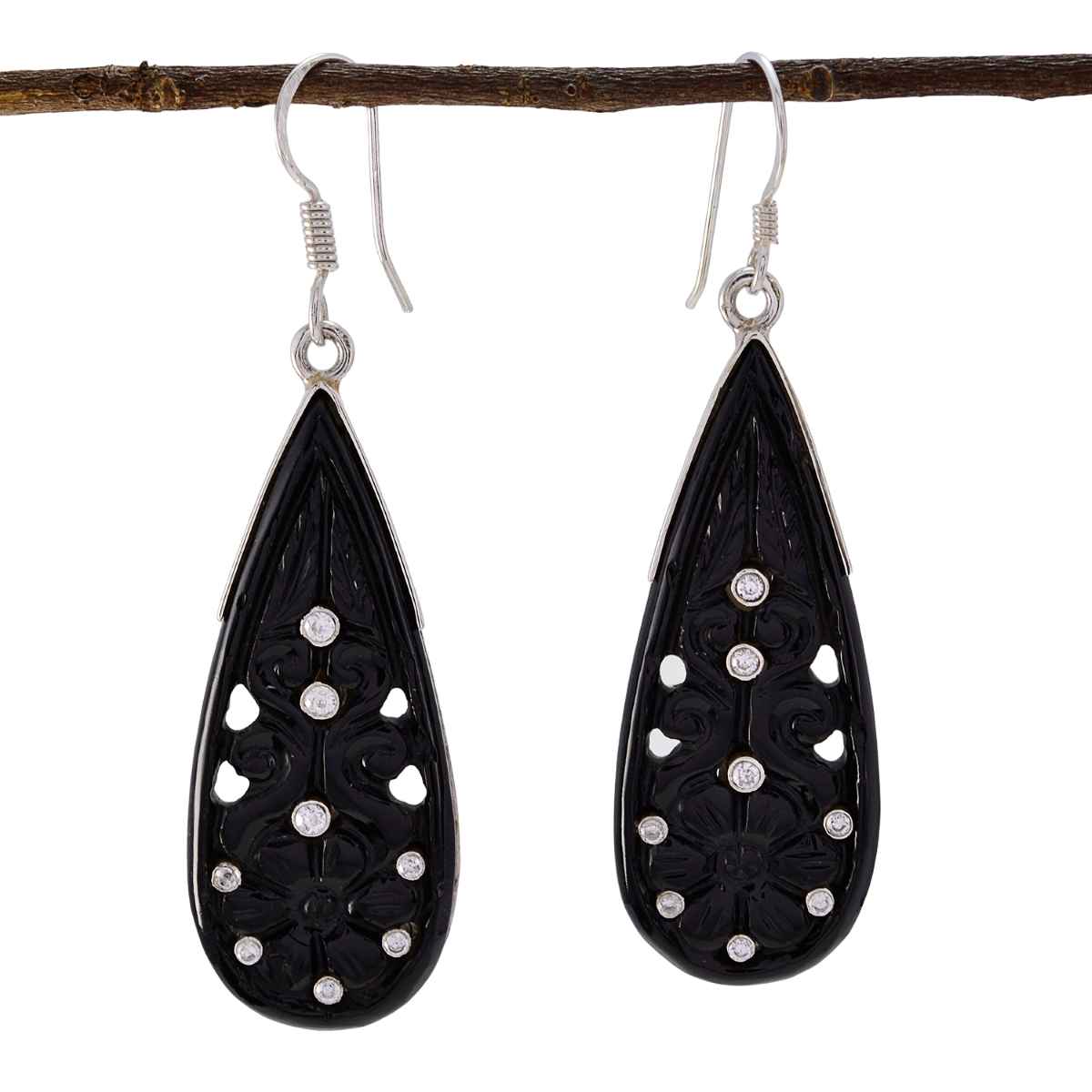 Black-Onyx-Indian-Angel-multiple-Dangle-Black-92.5-Silver-Earring Image principale du produit