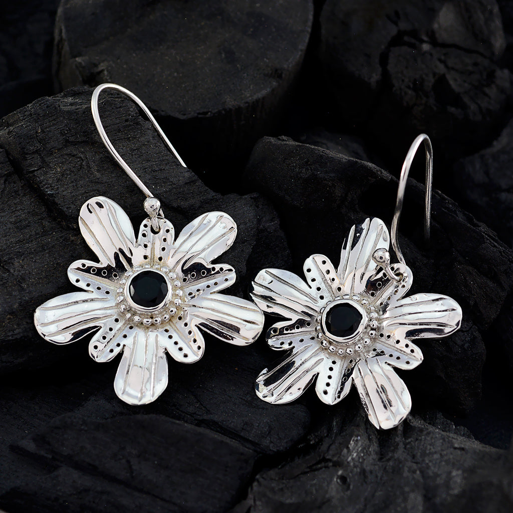 Black-Onyx-Russian-Lily-Solitaire-Dangle-Black-Sterling-Silver-Earring