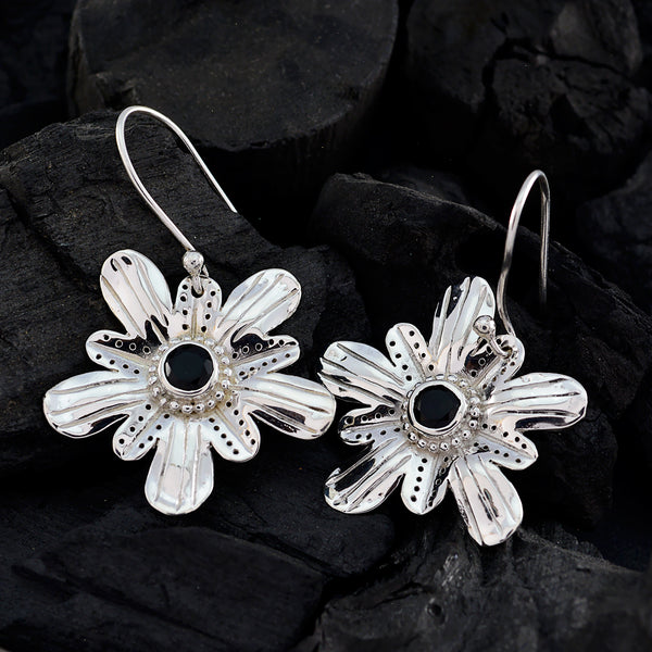 Black-Onyx-Russian-Lily-Solitaire-Dangle-Black-Sterling-Silver-Earring