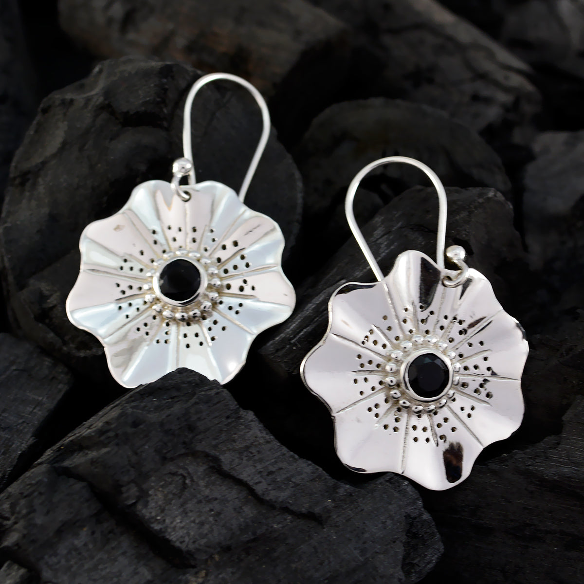 Zwarte Onyx Mexicaanse Aaliyah Solitaire Dangle Zwarte 92,5 Zilveren Oorbel Secundaire afbeelding