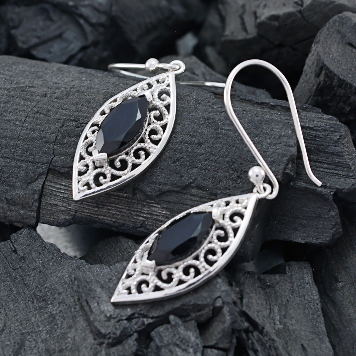 Black-Onyx-American-Luna-Solitaire-Dangle-Black-925-Sterling-Silver-Earring