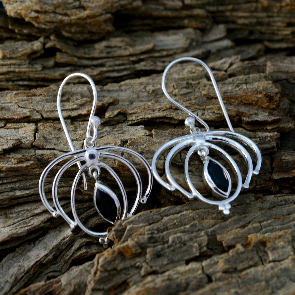 Black-Onyx-Australian-Genesis-Solitaire-Dangle-Black-Silver-Earring