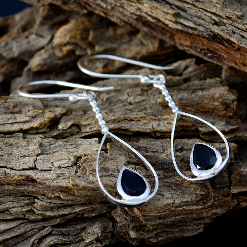 Black-Onyx-Egyptian-Savannah-Solitaire-Dangle-Black-Silver-Earring