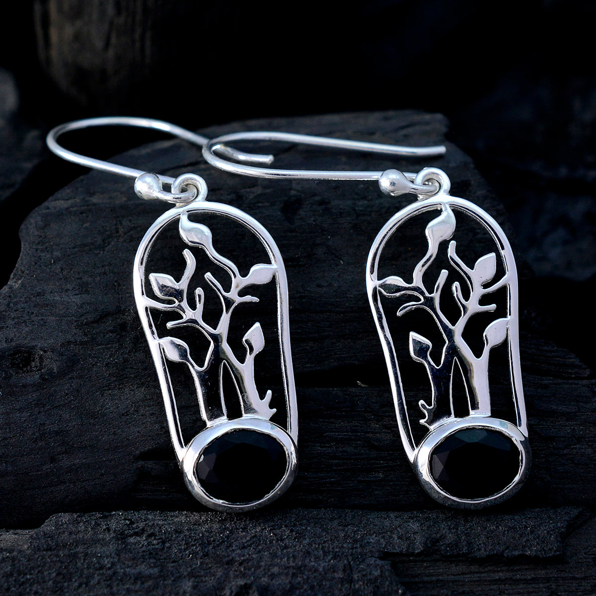 Zwarte Onyx Egyptische Pauline Solitaire Dangle Zwarte 925 Sterling Zilveren Oorbel Secundaire afbeelding