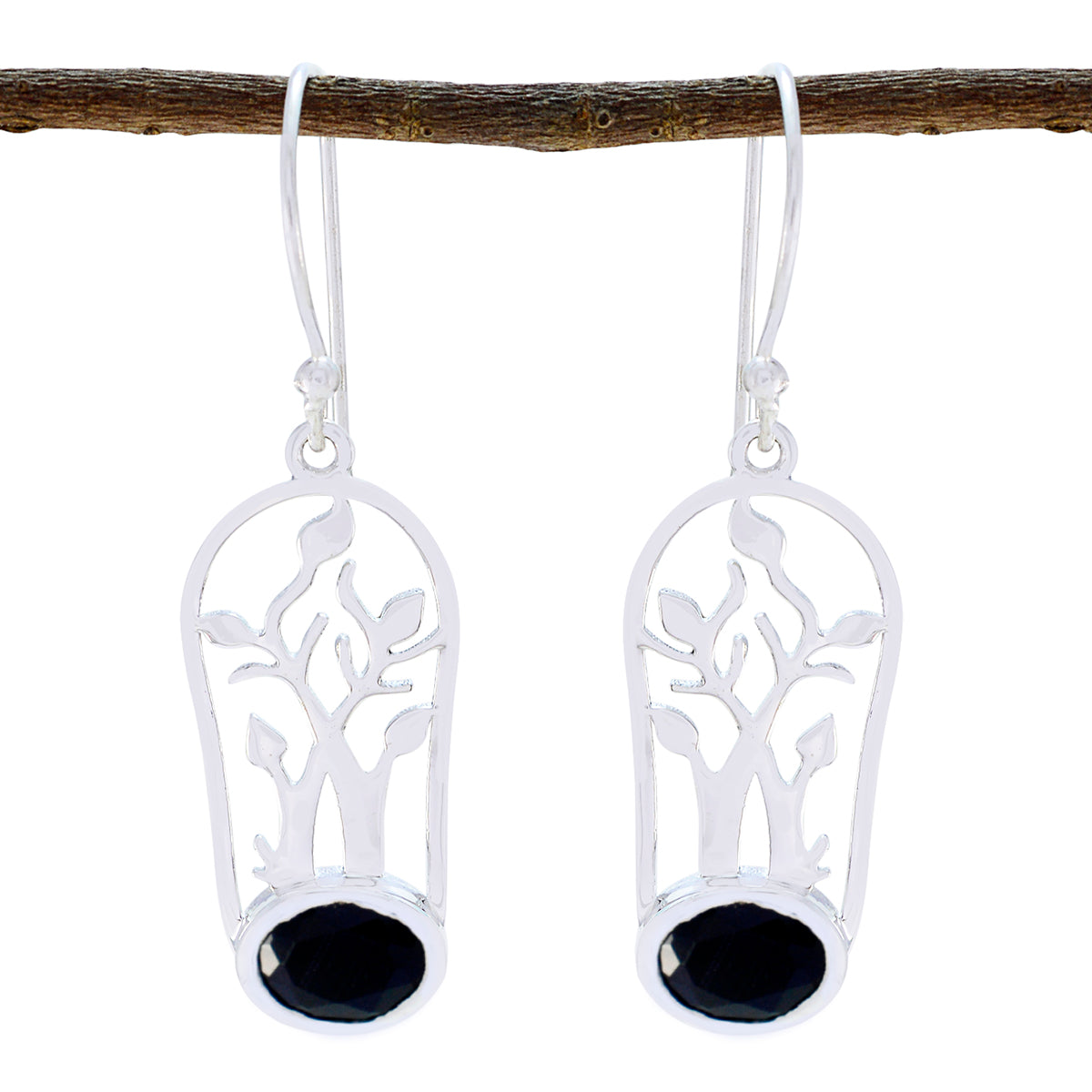 Black-Onyx-Egyptian-Pauline-Solitaire-Dangle-Black-925-Sterling-Silver-Earring Main image