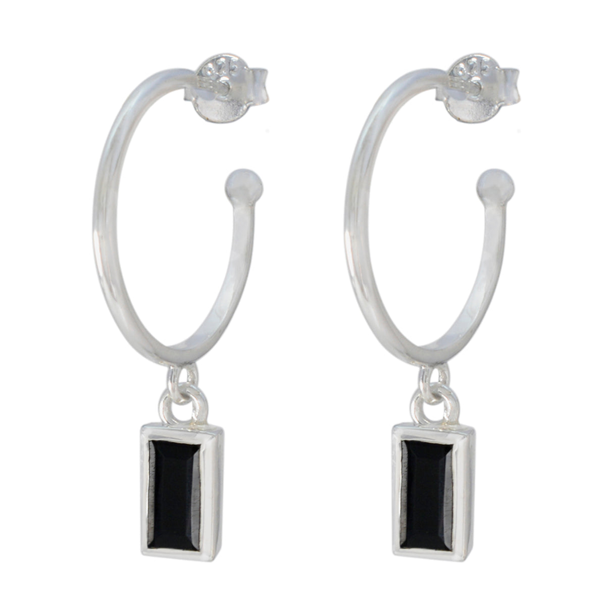 Schwarzer Onyx-Korean-Savannah-Solitär-Ohrhänger-Schwarz-Sterling-Silber Hauptbild