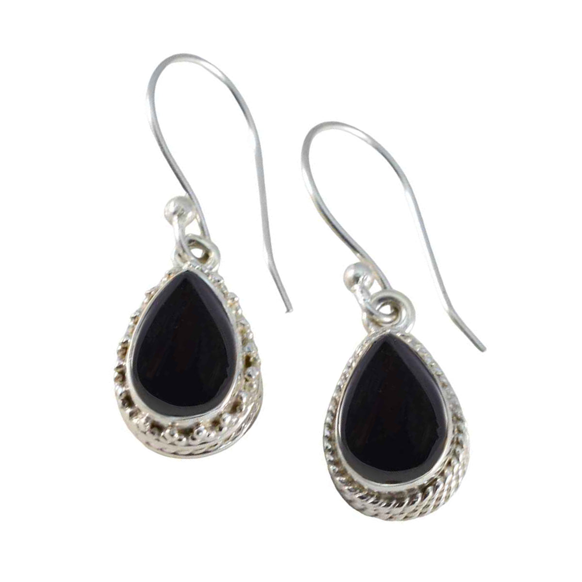 Schwarzer Onyx-Italienischer Ha-eun-Solitär-Ohrhänger-Schwarz-925-Silber Hauptbild