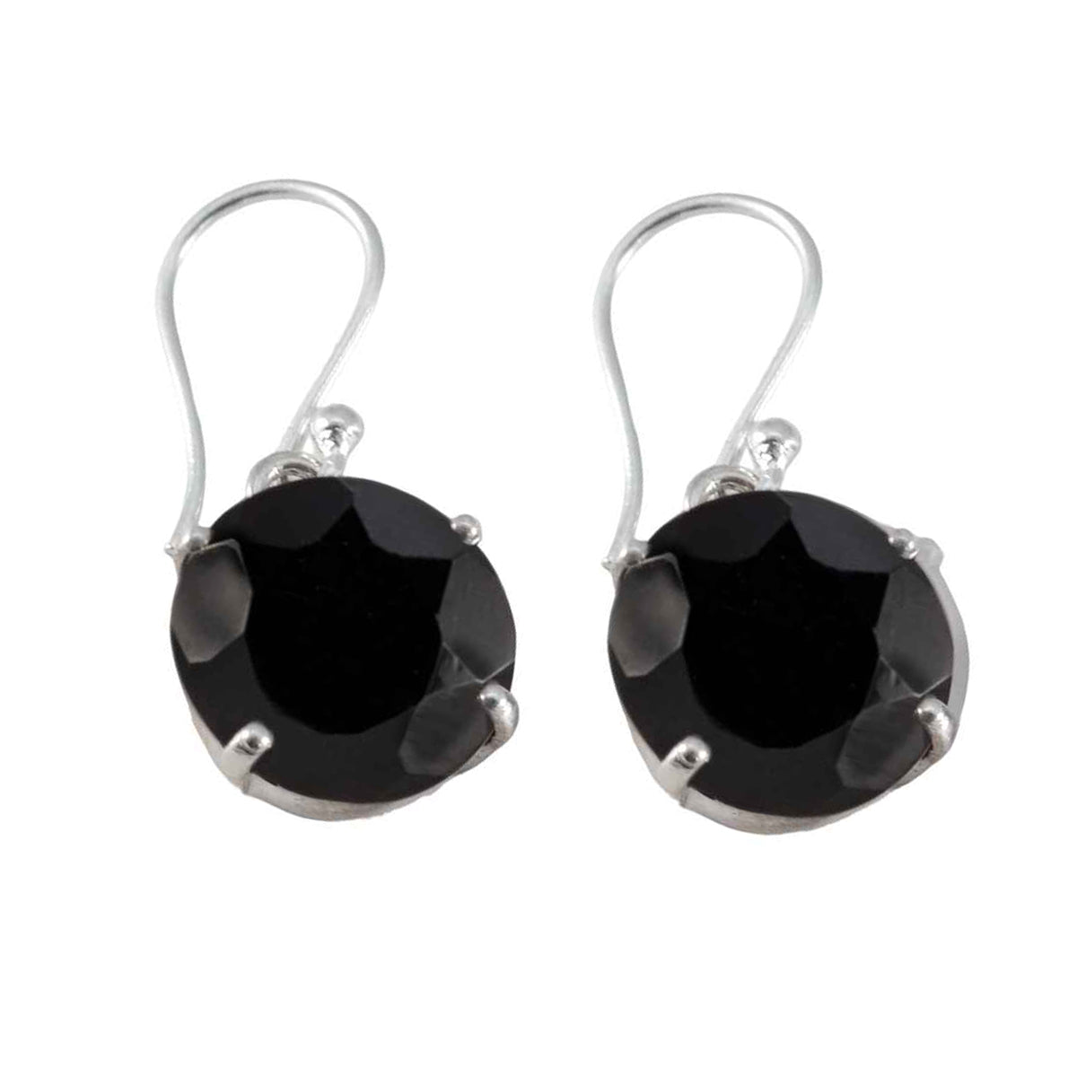 Schwarzer Onyx-Italienischer Stella-Solitär-Ohrhänger-Schwarz-Silber Hauptbild
