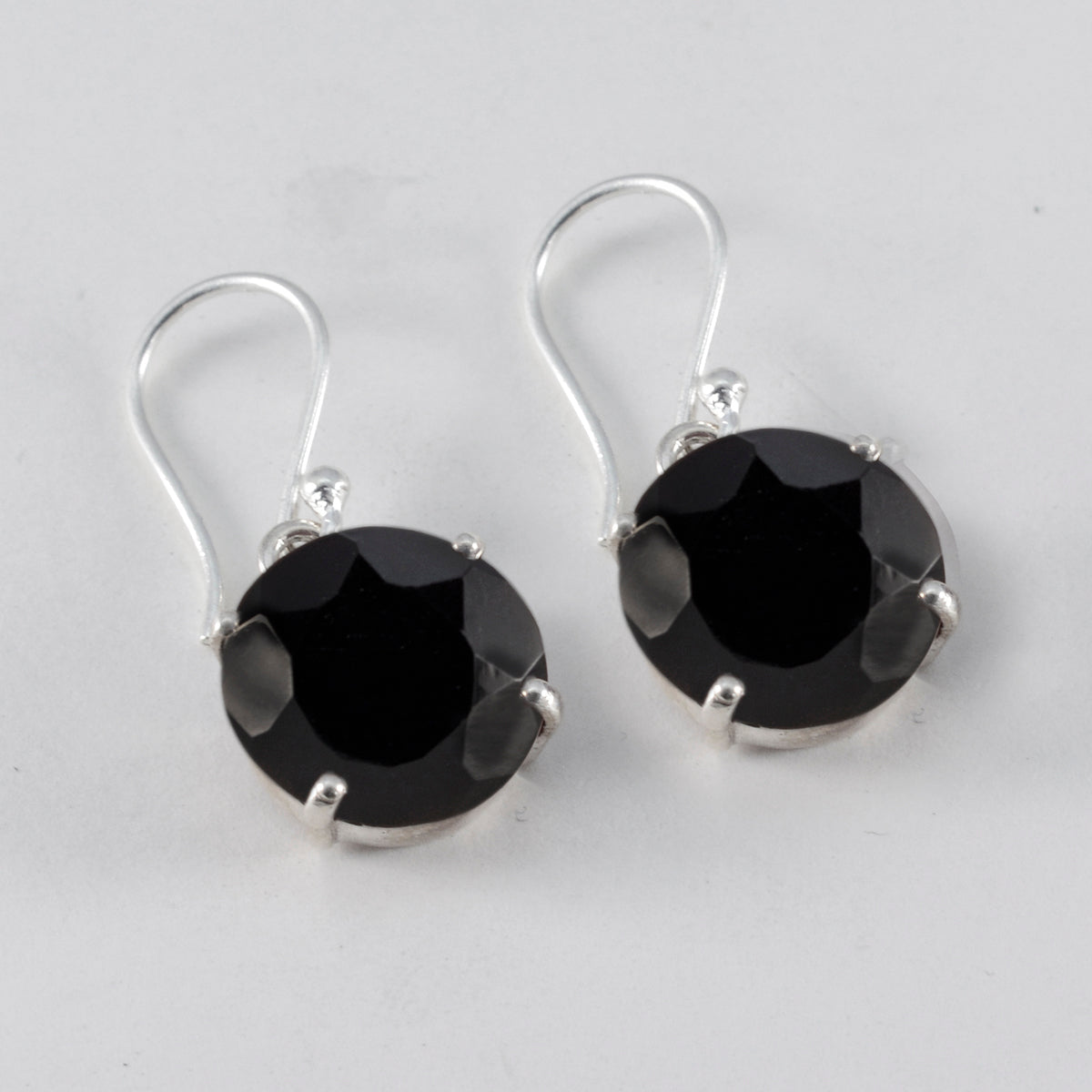 Schwarzer Onyx Italienischer Stella Solitär Ohrring Schwarz Silber Zweitbild