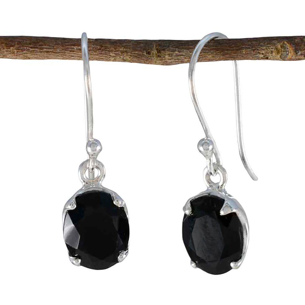 Schwarzer Onyx-Mexikanische-Tereza-Solitär-Ohrhänger-Schwarz-Sterling-Silber-Ohrring Hauptbild