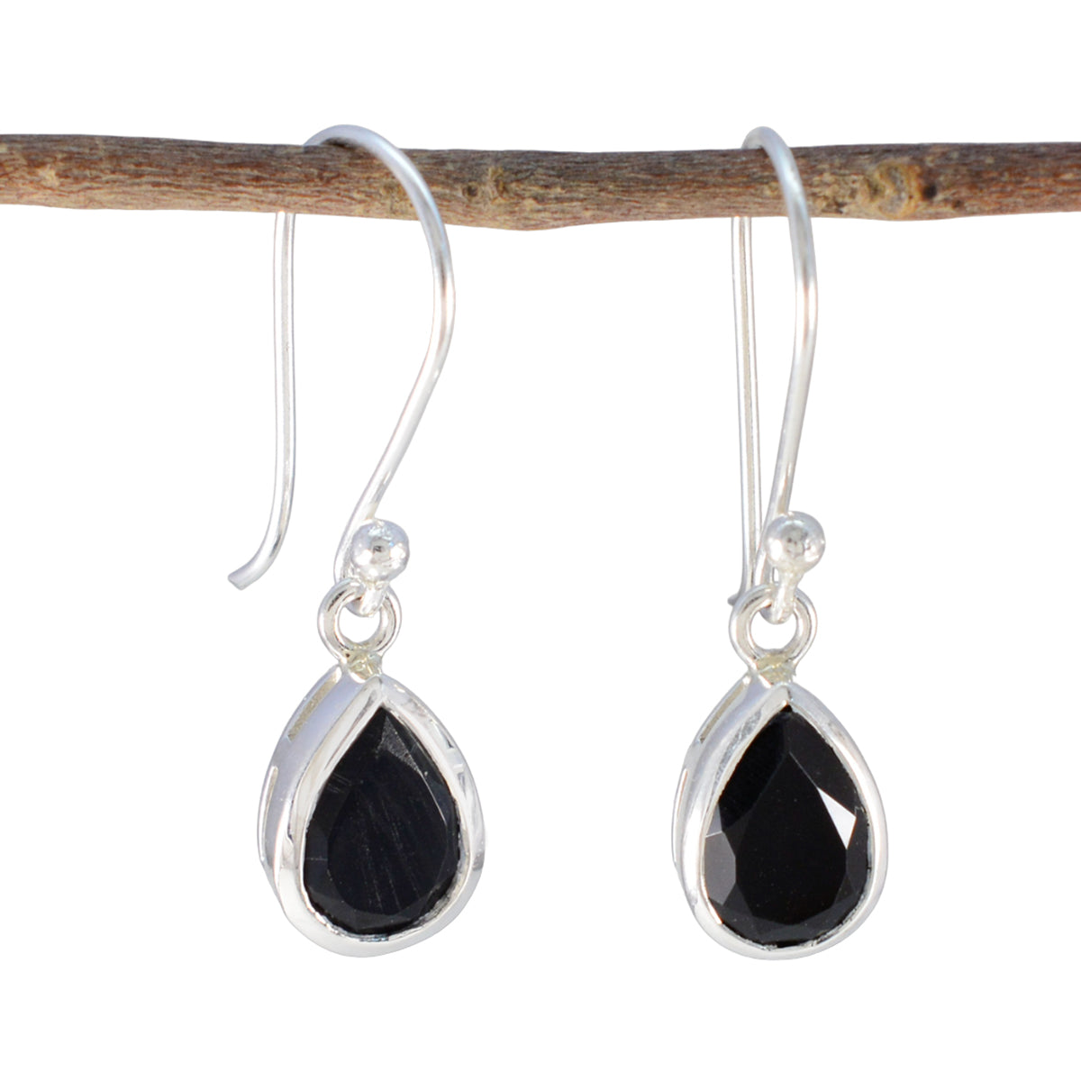 Schwarzer Onyx-Türkischer Zoe-Solitär-Ohrhänger-Schwarzer Sterling-Silber-Ohrring Hauptbild