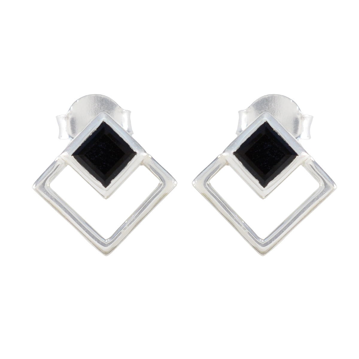 Black-Onyx-Japanese-Yuna-Solitaire-Stud-Black-925-Silver-Earring Immagine principale del prodotto