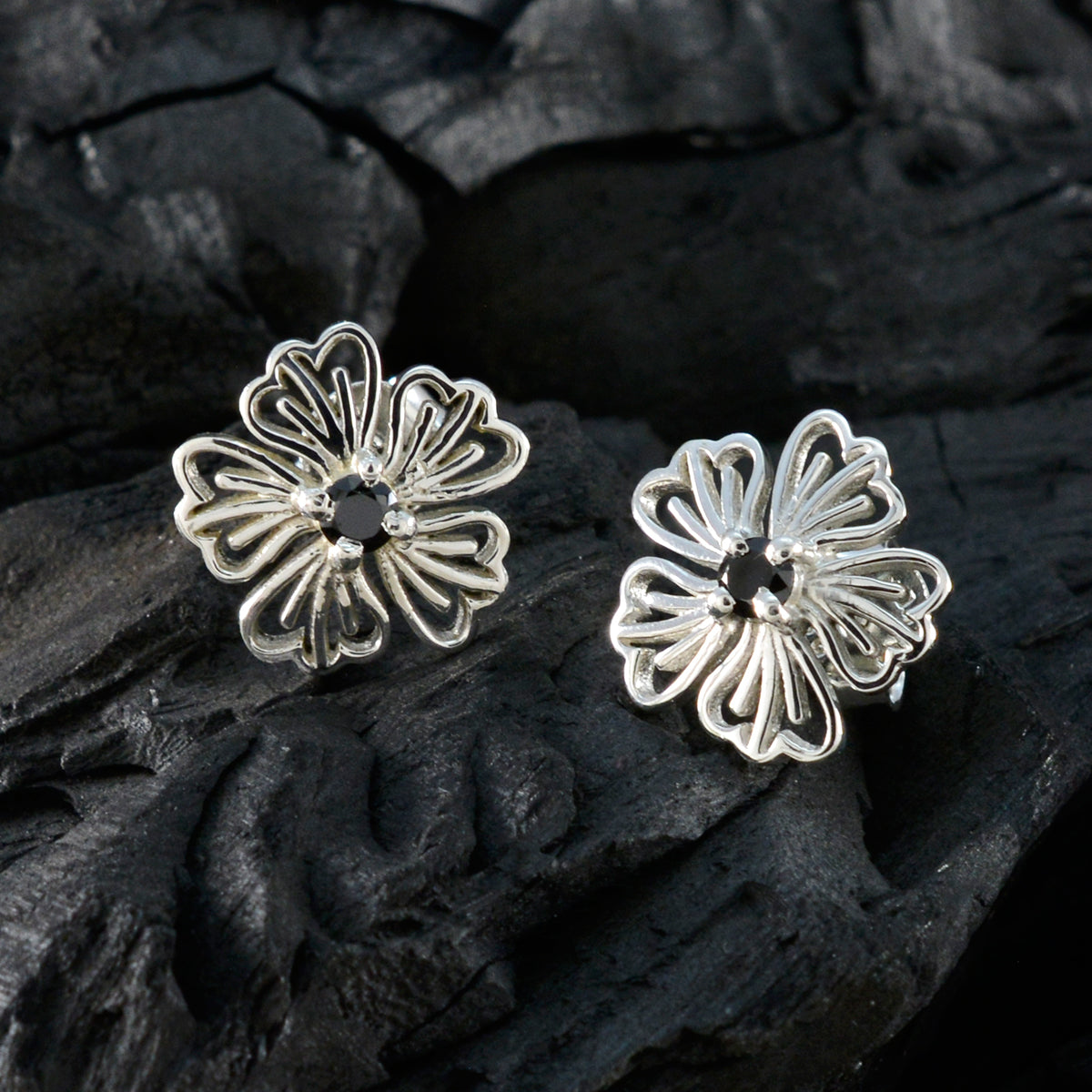 Black-Onyx-American-Bruna-Solitaire-Stud-Black-92.5-Silver-Earring