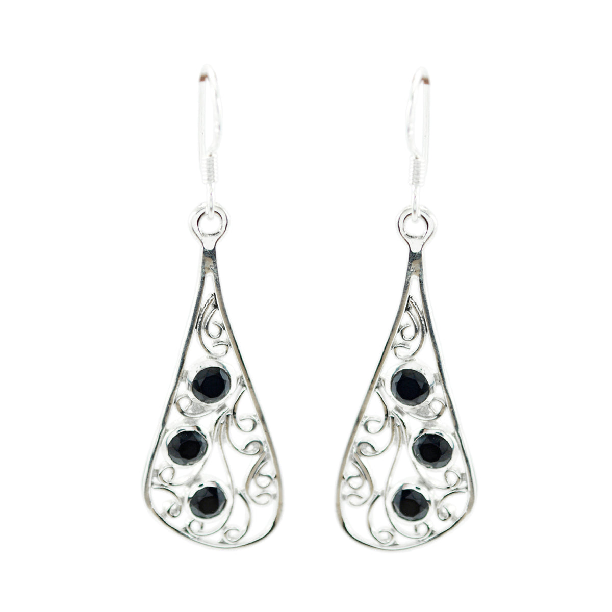 Black-Onyx-Korean-Paula-multiple-Dangle-Black-92.5-Silver-Earring