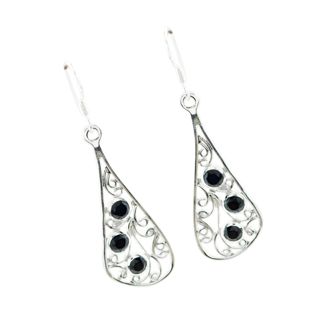 Black-Onyx-Korean-Paula-multiple-Dangle-Black-92.5-Silver-Earring