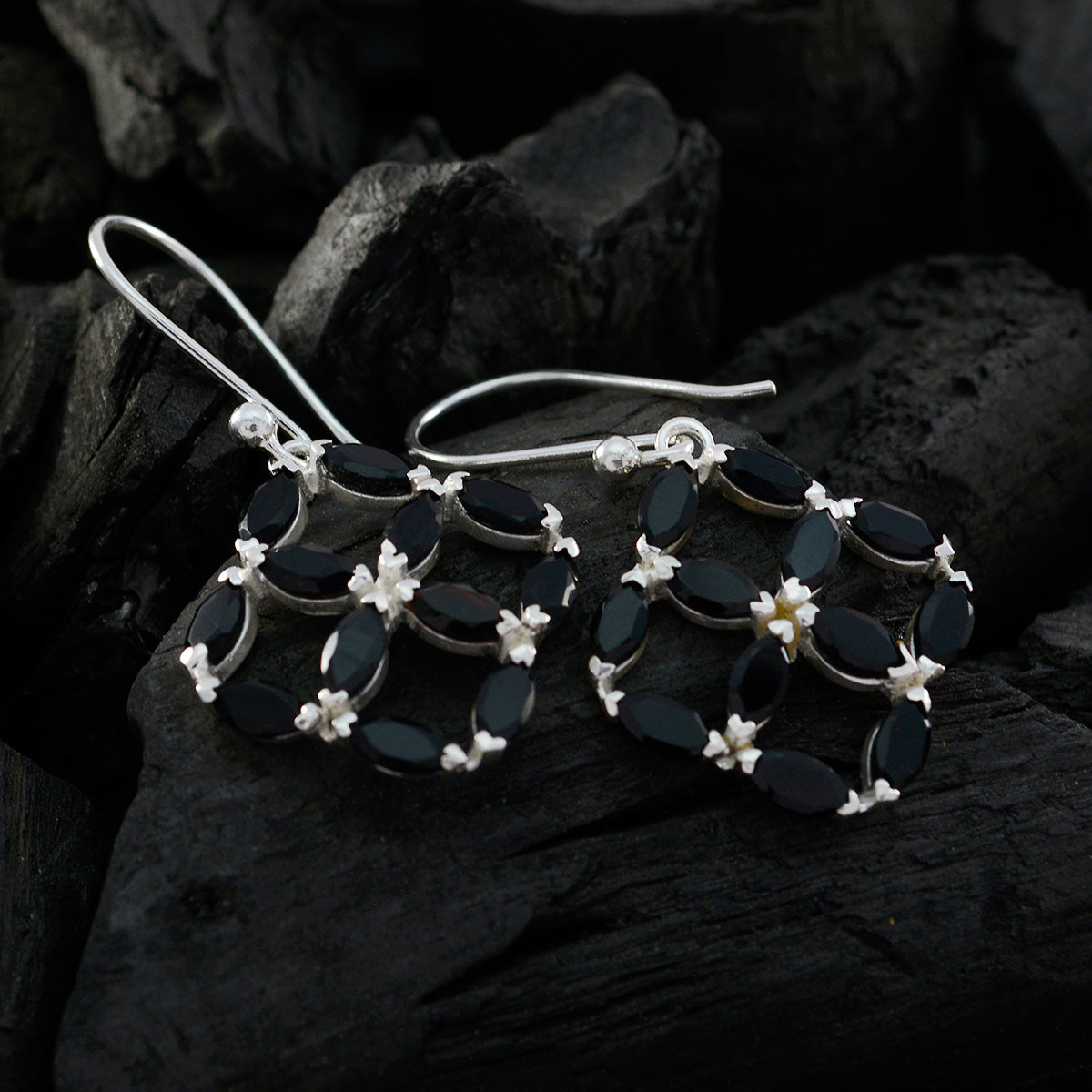 Black-Onyx-Italian-Dayana-multiple-Dangle-Black-Silver-Earring