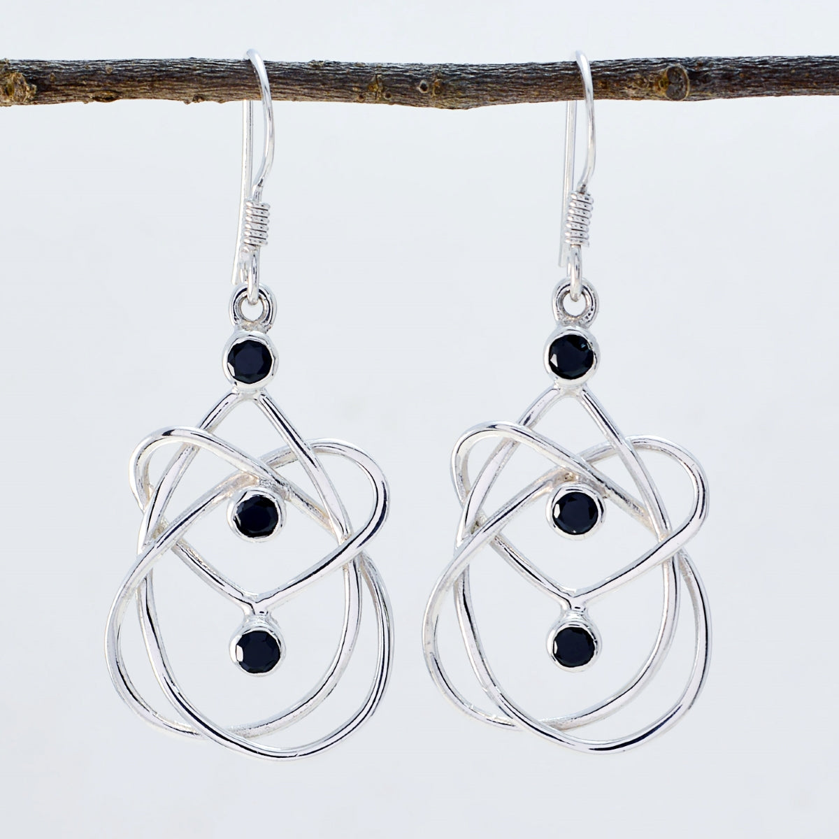 Boucles d'oreilles pendantes multiples en argent 92,5 noir avec onyx noir américain Marie Image secondaire du produit