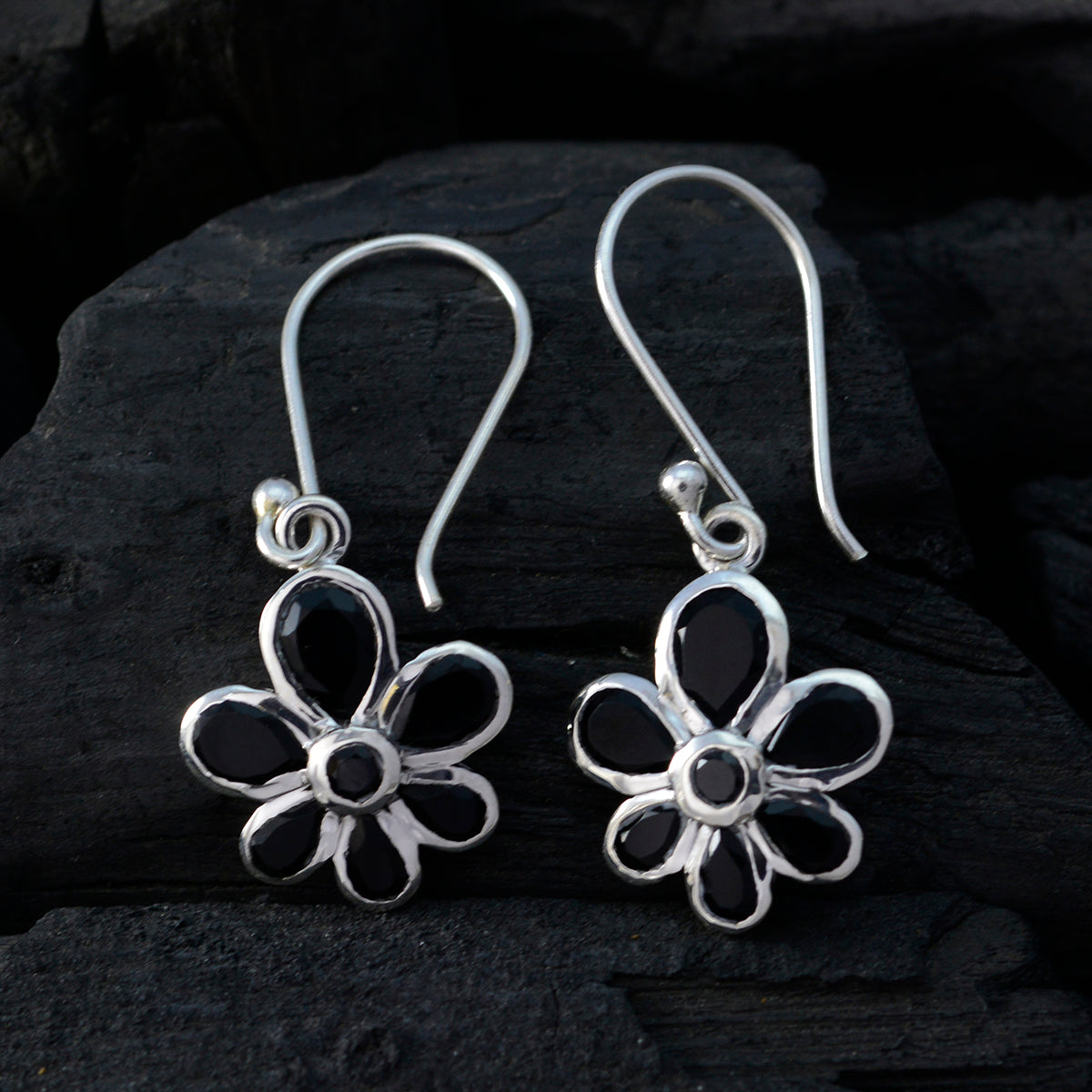 Boucles d'oreilles pendantes multiples en argent sterling noir et onyx noir australien Jia Image secondaire du produit