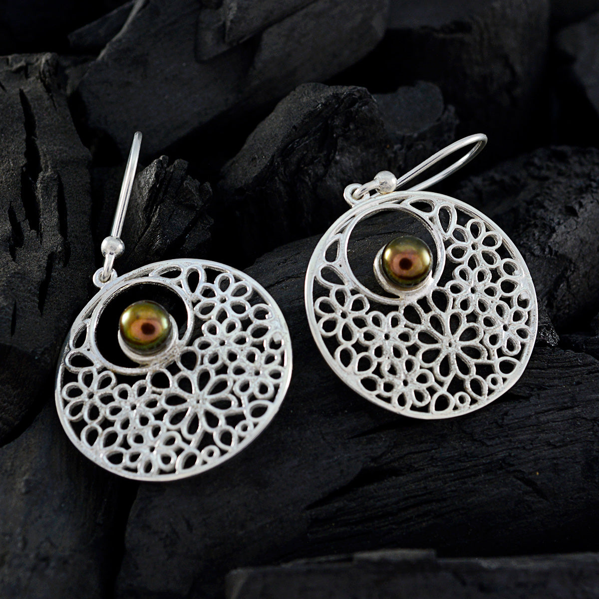 Grey-Pearl-German-Li-Lee-Solitaire-Dangle-Gray-925-Sterling-Silver-Earring