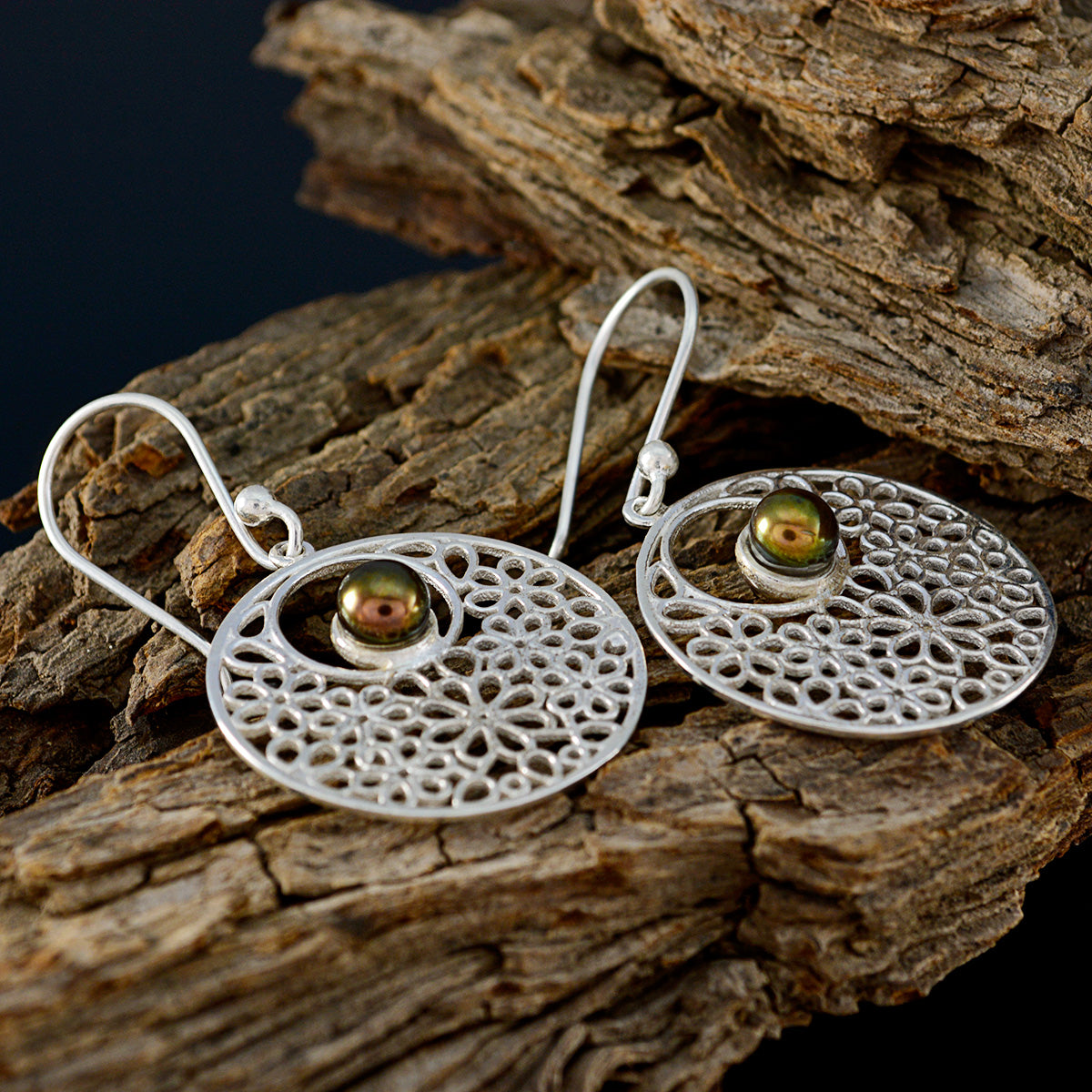 Grey-Pearl-German-Li-Lee-Solitaire-Dangle-Gray-925-Sterling-Silver-Earring