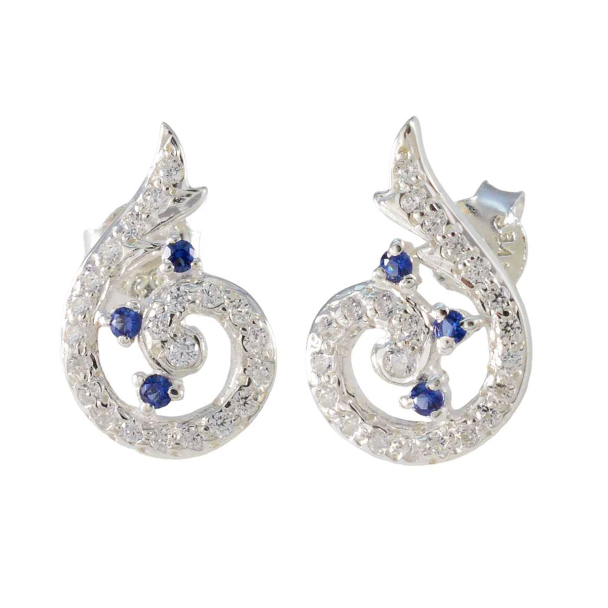 Boucles d'oreilles à tige multiples en argent 92,5 bleu saphir CZ noisette espagnole Image secondaire du produit