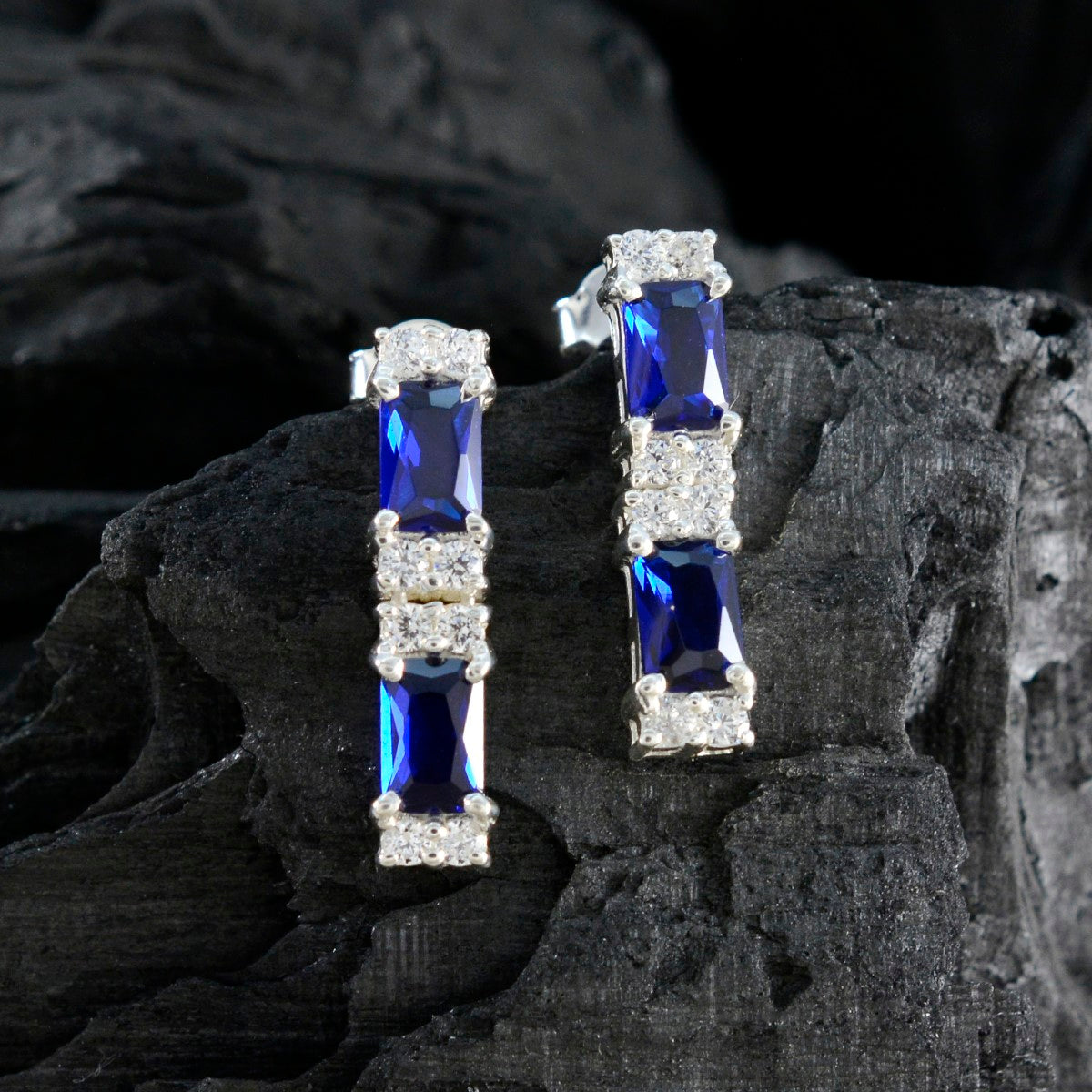 Blue-Sapphire-CZ-American-Aiko-multiple-Stud-Blue-925-Silver-Earring