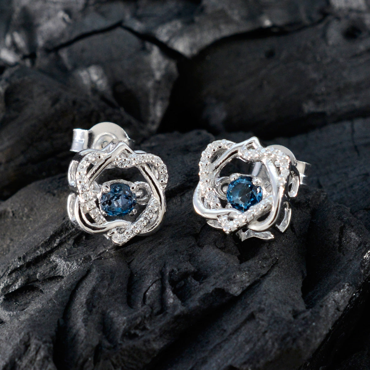 Blue-Sapphire-CZ-Russian-Lourdes-multiple-Stud-Blue-925-Sterling-Silver-Earring