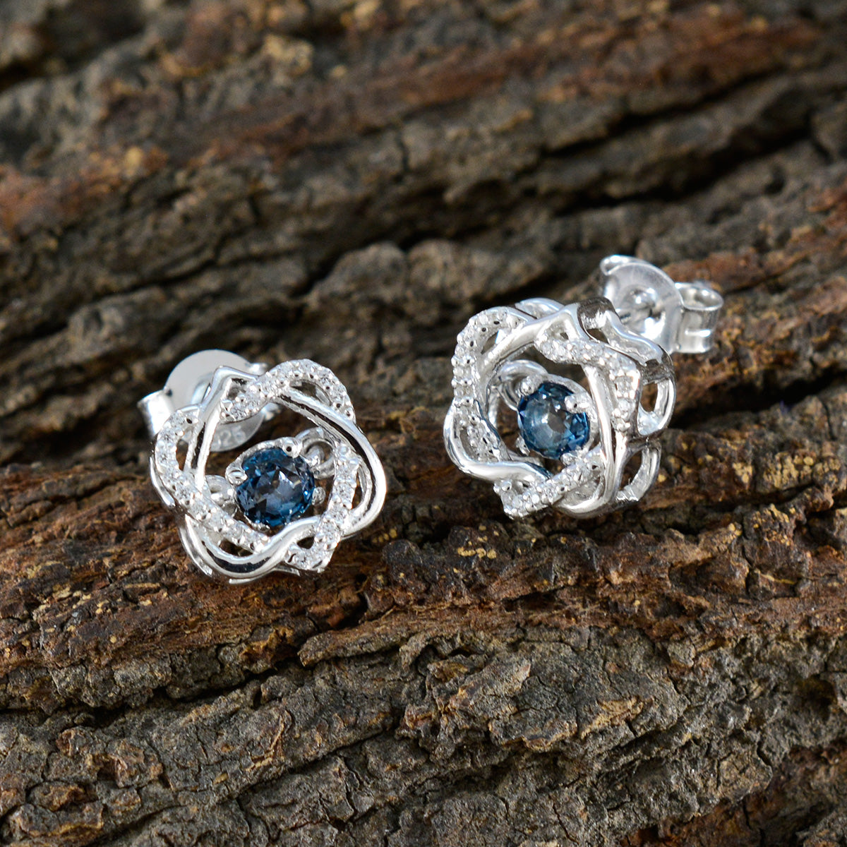 Blue-Sapphire-CZ-Russian-Lourdes-multiple-Stud-Blue-925-Sterling-Silver-Earring