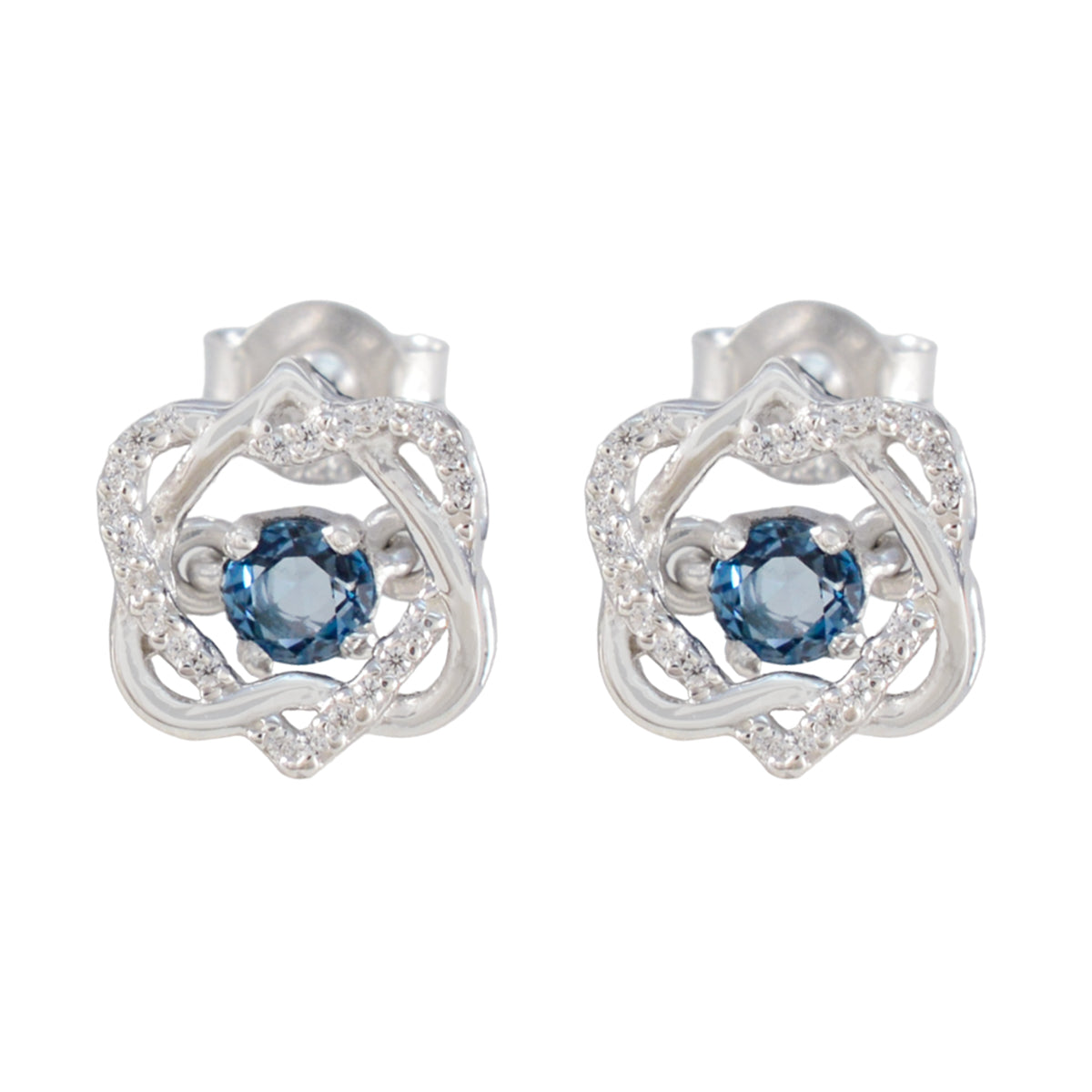 Blue-Sapphire-CZ-Russian-Lourdes-multiple-Stud-Blue-925-Sterling-Silver-Earring