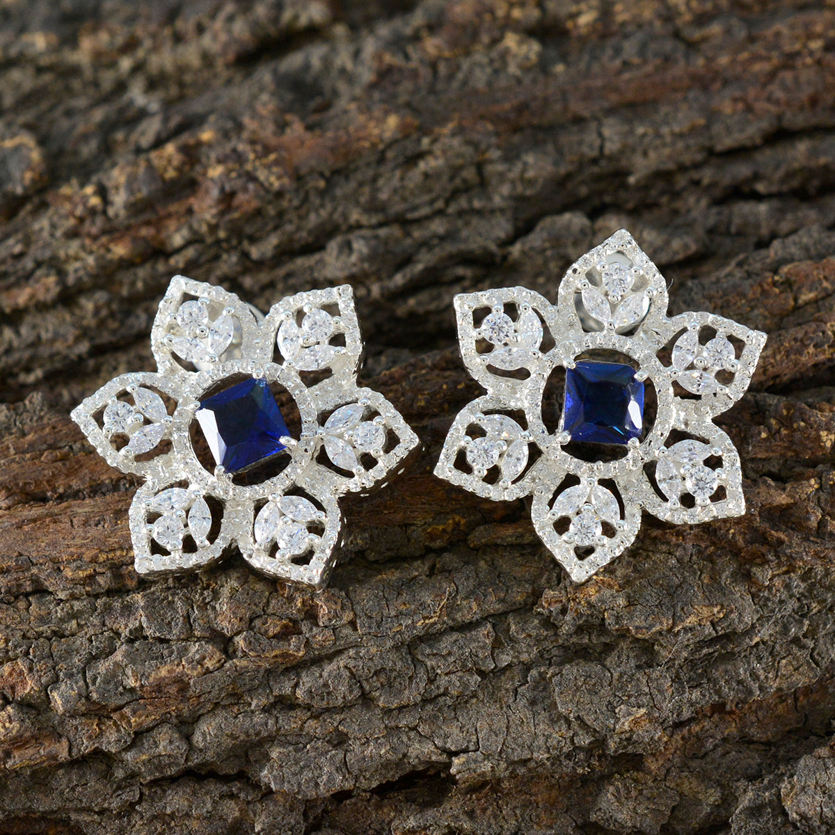 Blue-Sapphire-CZ-American-Mei-multiple-Stud-Blue-92.5-Silver-Earring