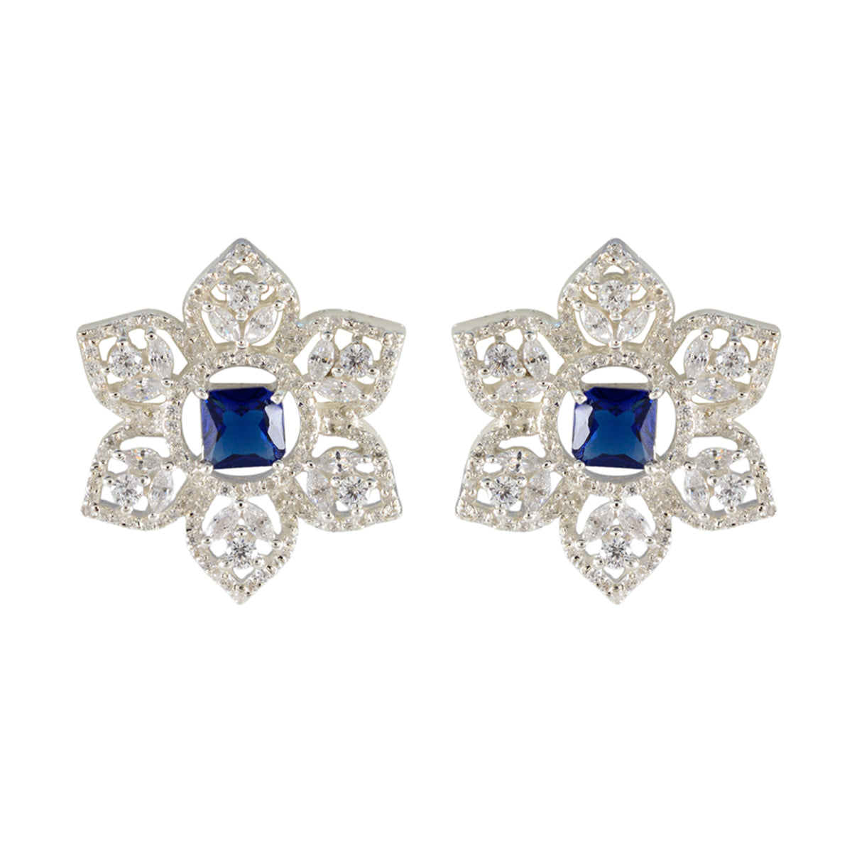 Blue-Sapphire-CZ-American-Mei-multiple-Stud-Blue-92.5-Silver-Earring