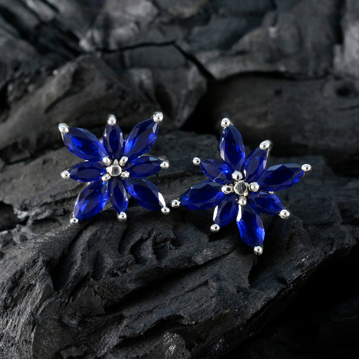 Blue-Sapphire-CZ-American-Micaela-multiple-Stud-Blue-Sterling-Silver-Earring
