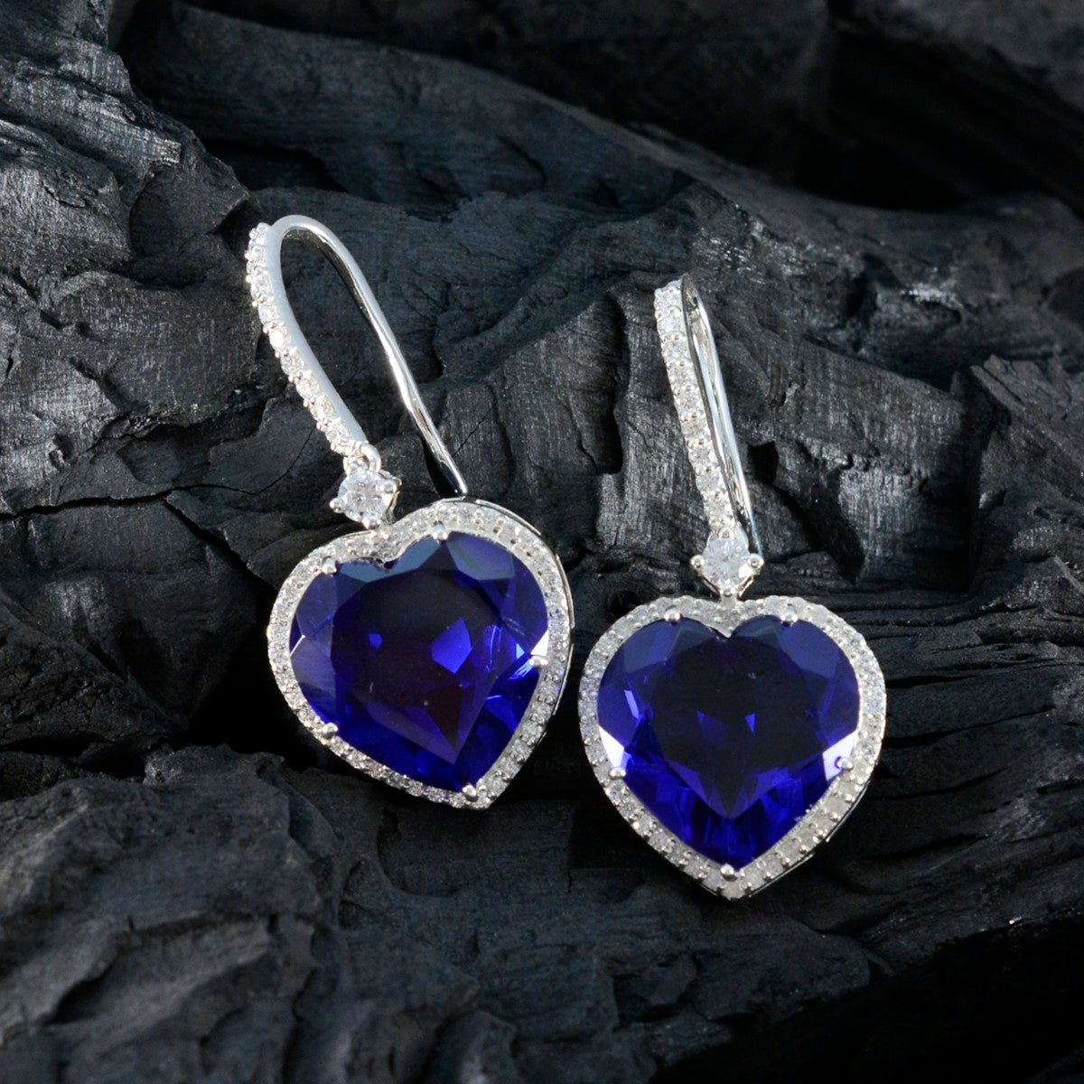 Blue-Sapphire-CZ-American-Lourdes-Solitaire-Dangle-Blue-925-Silver-Earring