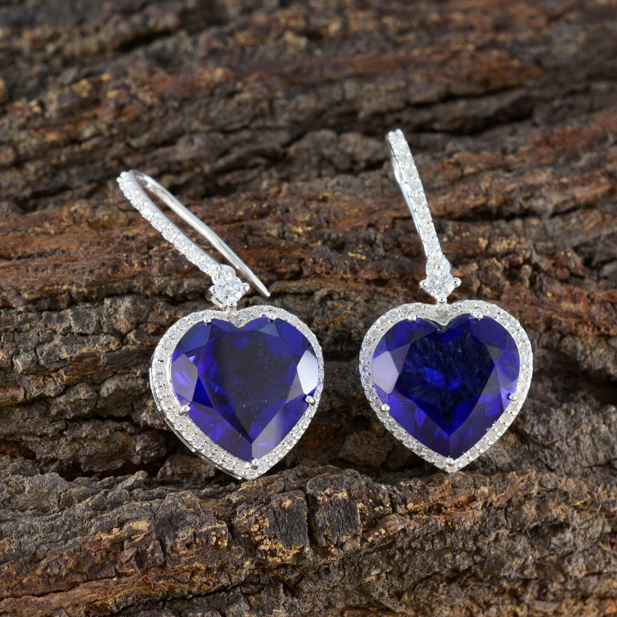 Blue-Sapphire-CZ-American-Lourdes-Solitaire-Dangle-Blue-925-Silver-Earring