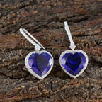 Blue-Sapphire-CZ-American-Lourdes-Solitaire-Dangle-Blue-925-Silver-Earring