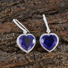 Blue-Sapphire-CZ-American-Lourdes-Solitaire-Dangle-Blue-925-Silver-Earring