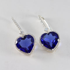 Blue-Sapphire-CZ-American-Lourdes-Solitaire-Dangle-Blue-925-Silver-Earring